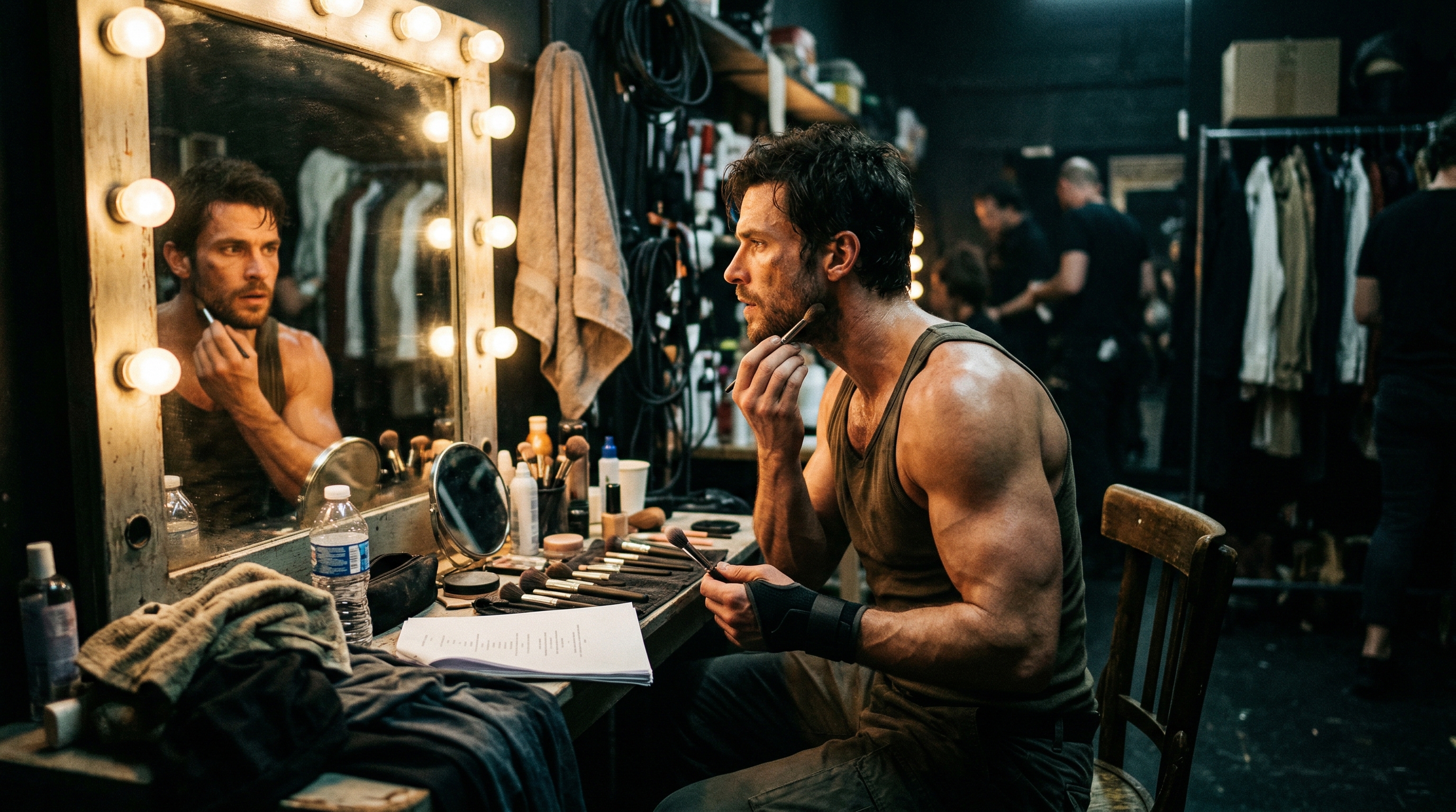 Actor preparándose para un papel frente al espejo - transformación física